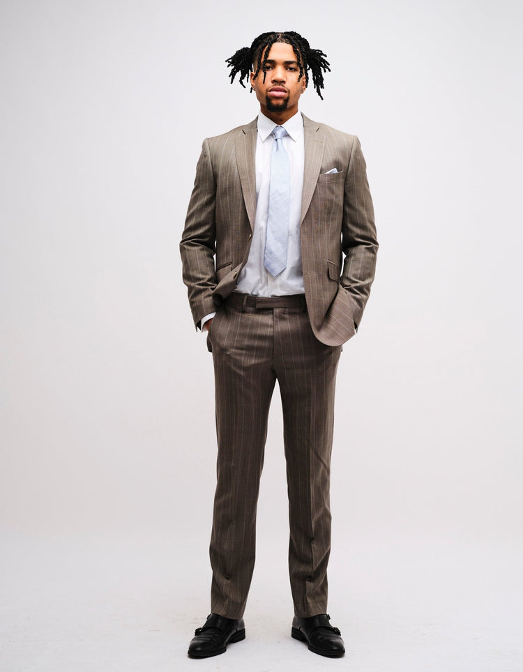 Grey Stripe Wool Suit - Gresham Blake Online