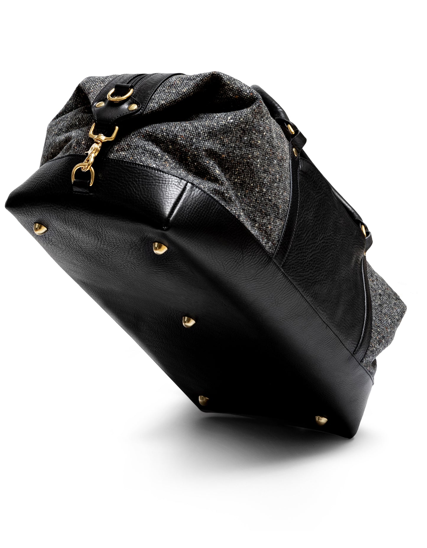 grey leather duffle bag