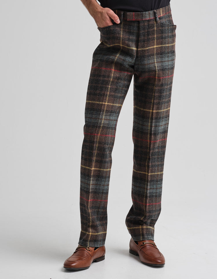 Hunting Brown Check Wool Trousers - Gresham Blake Online