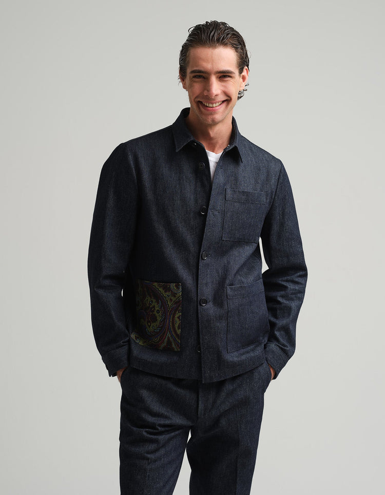 Indigo Denim & Paisley Shacket - Gresham Blake Online