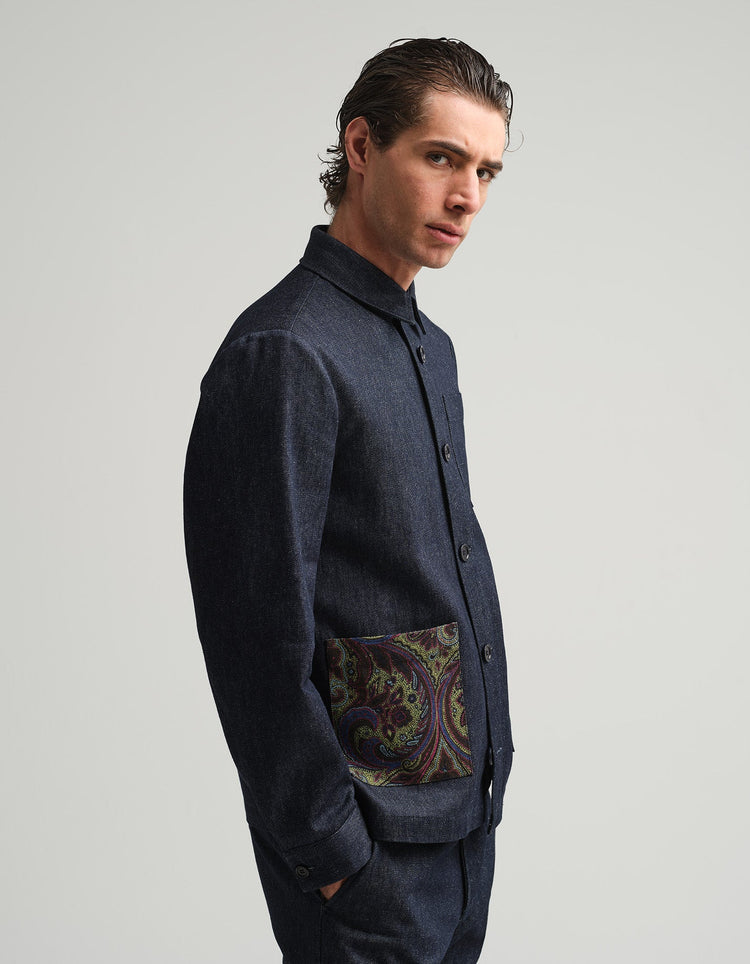 Indigo Denim & Paisley Shacket - Gresham Blake Online