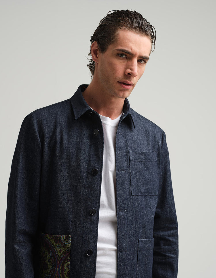 Indigo Denim & Paisley Shacket - Gresham Blake Online