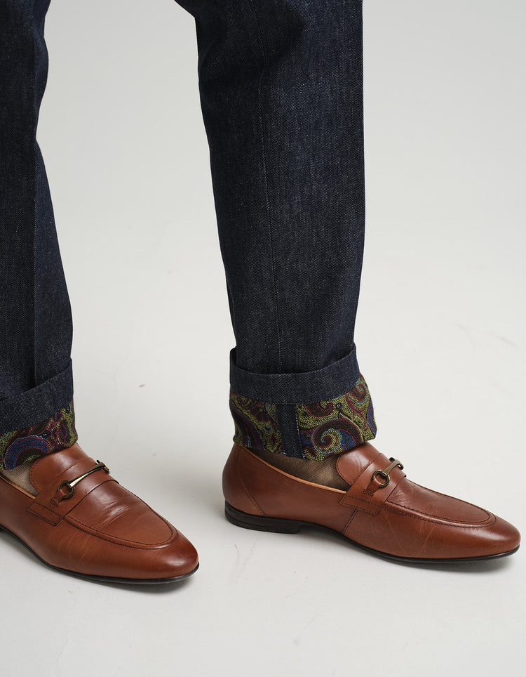 Indigo Denim & Paisley Trouser - Gresham Blake Online