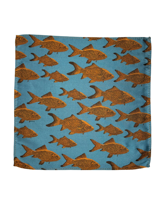 Light Blue Goldfish Silk Pocket Square