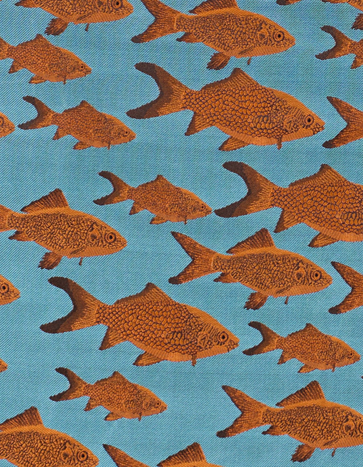 Light Blue Goldfish Silk Pocket Square - Gresham Blake Online