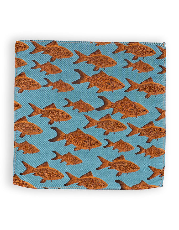 Light Blue Goldfish Silk Pocket Square - Gresham Blake Online