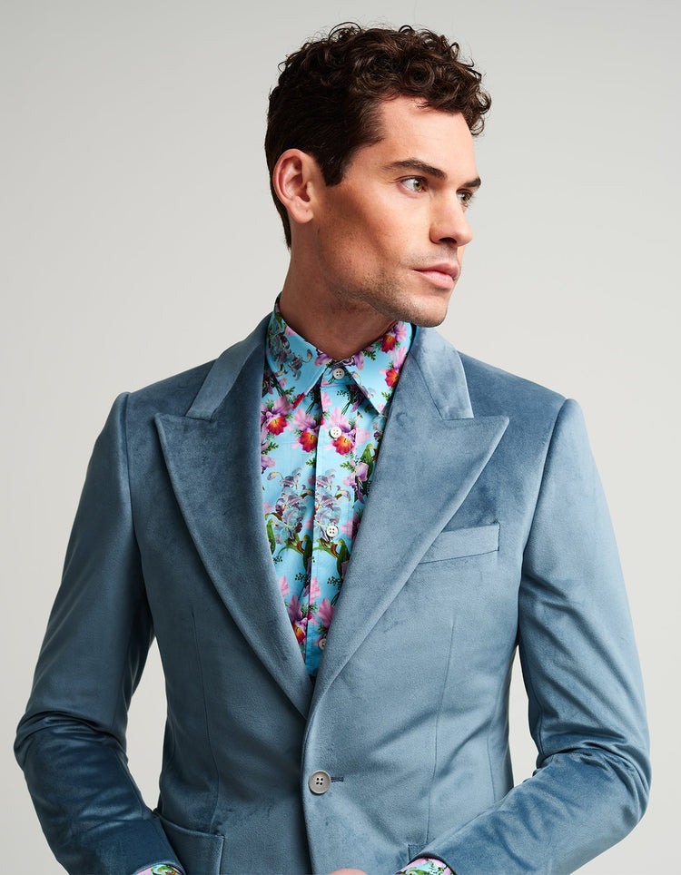 Light Blue Velvet Jacket - Gresham Blake Online