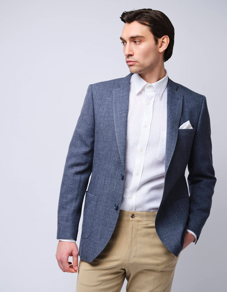 Light Blue Wool Linen Jacket - Gresham Blake Online