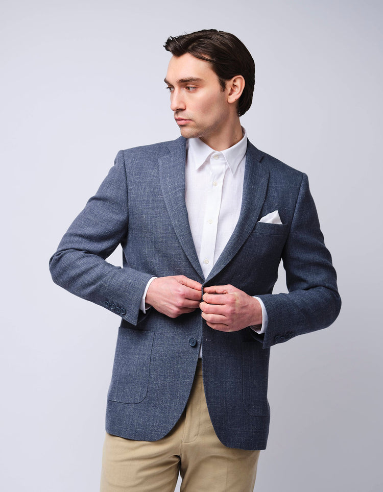 Light Blue Wool Linen Jacket - Gresham Blake Online