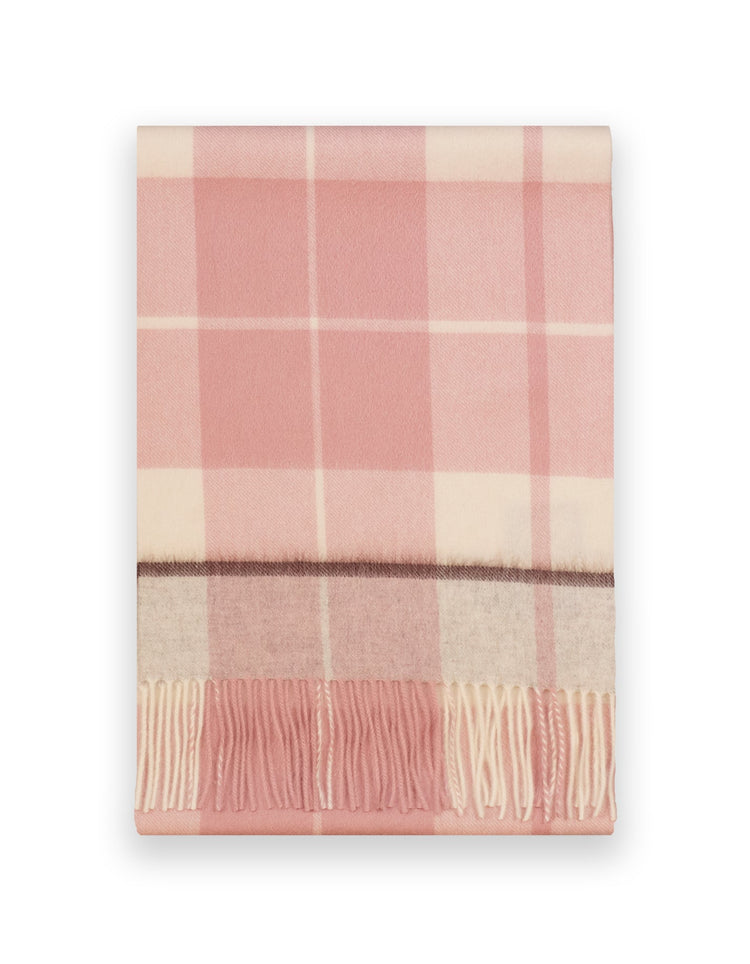 Light Pink & Ivory Check Cashmere Scarf - Gresham Blake Online