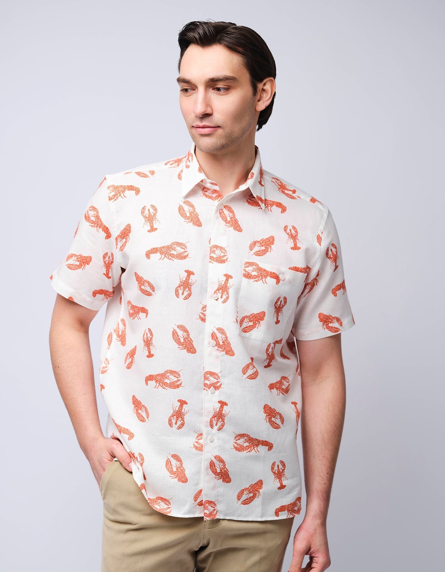 Lobster Dot Short Sleeve Linen Shirt | Gresham Blake Online