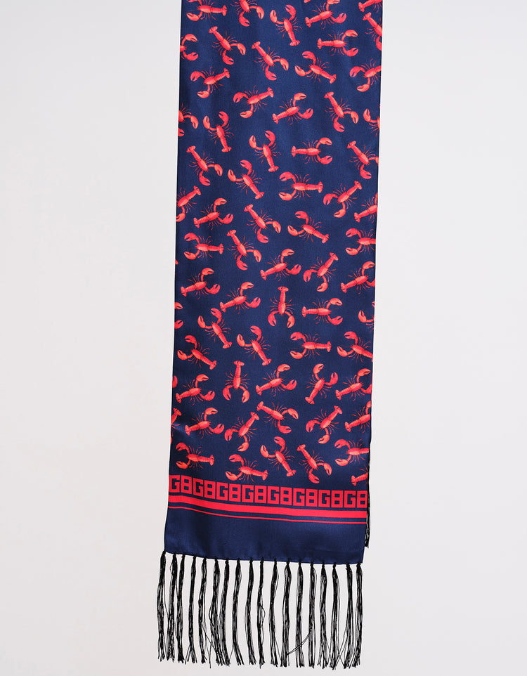 Navy & Red Lobster Silk Scarf