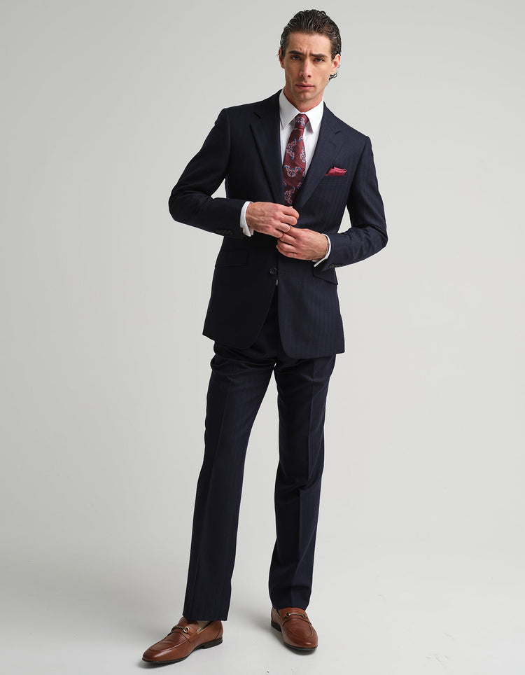 Midnight Navy Herringbone Suit - Gresham Blake Online