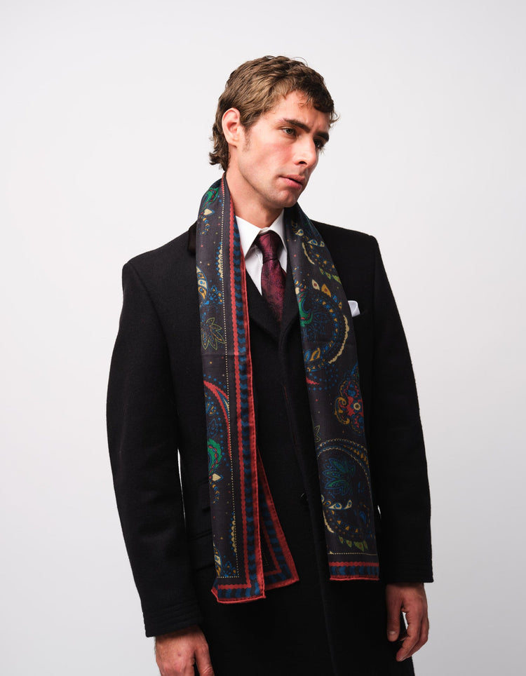 Midnight Paisley Silk & Cashmere Scarf - Gresham Blake Online