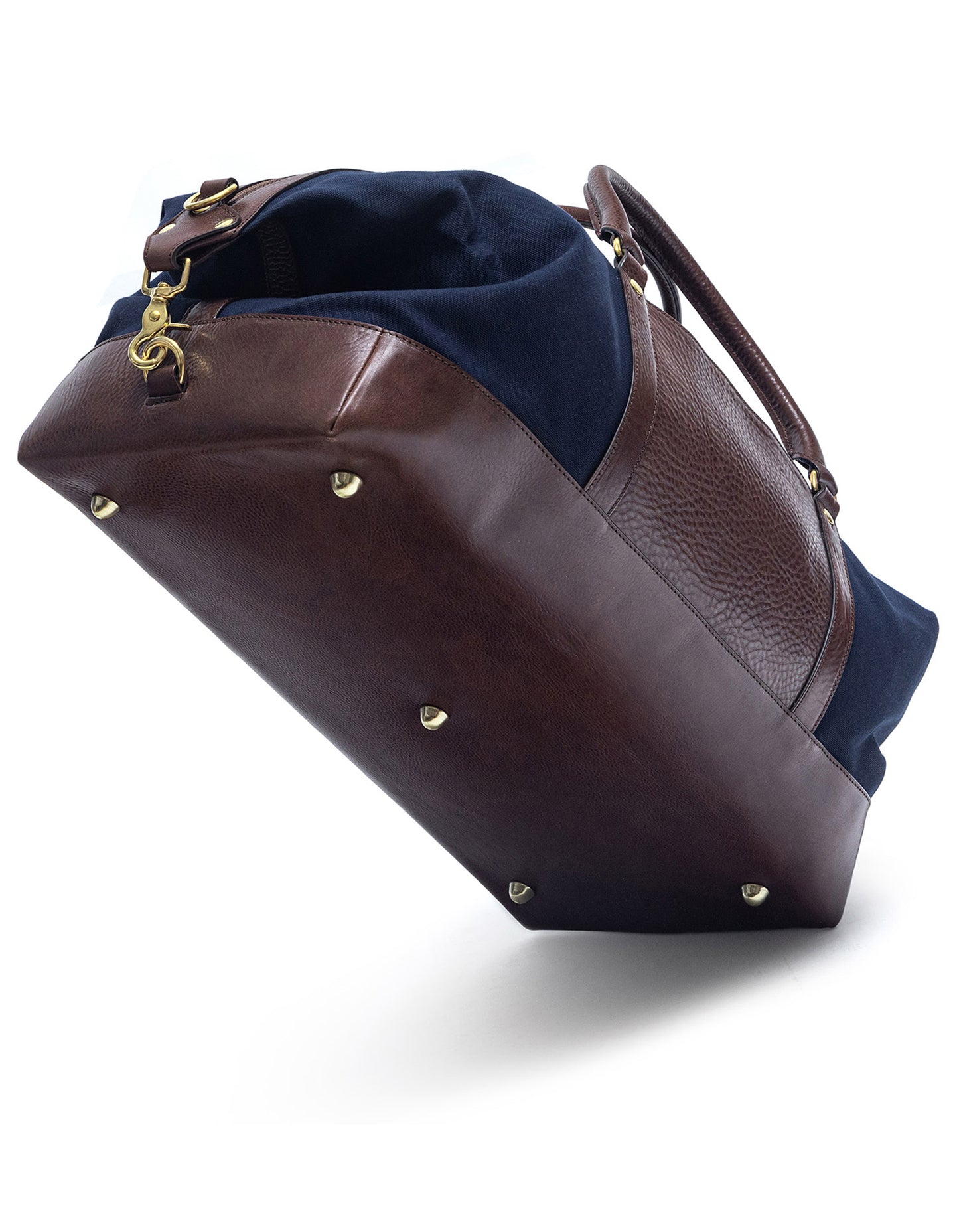 navy blue leather duffle bag