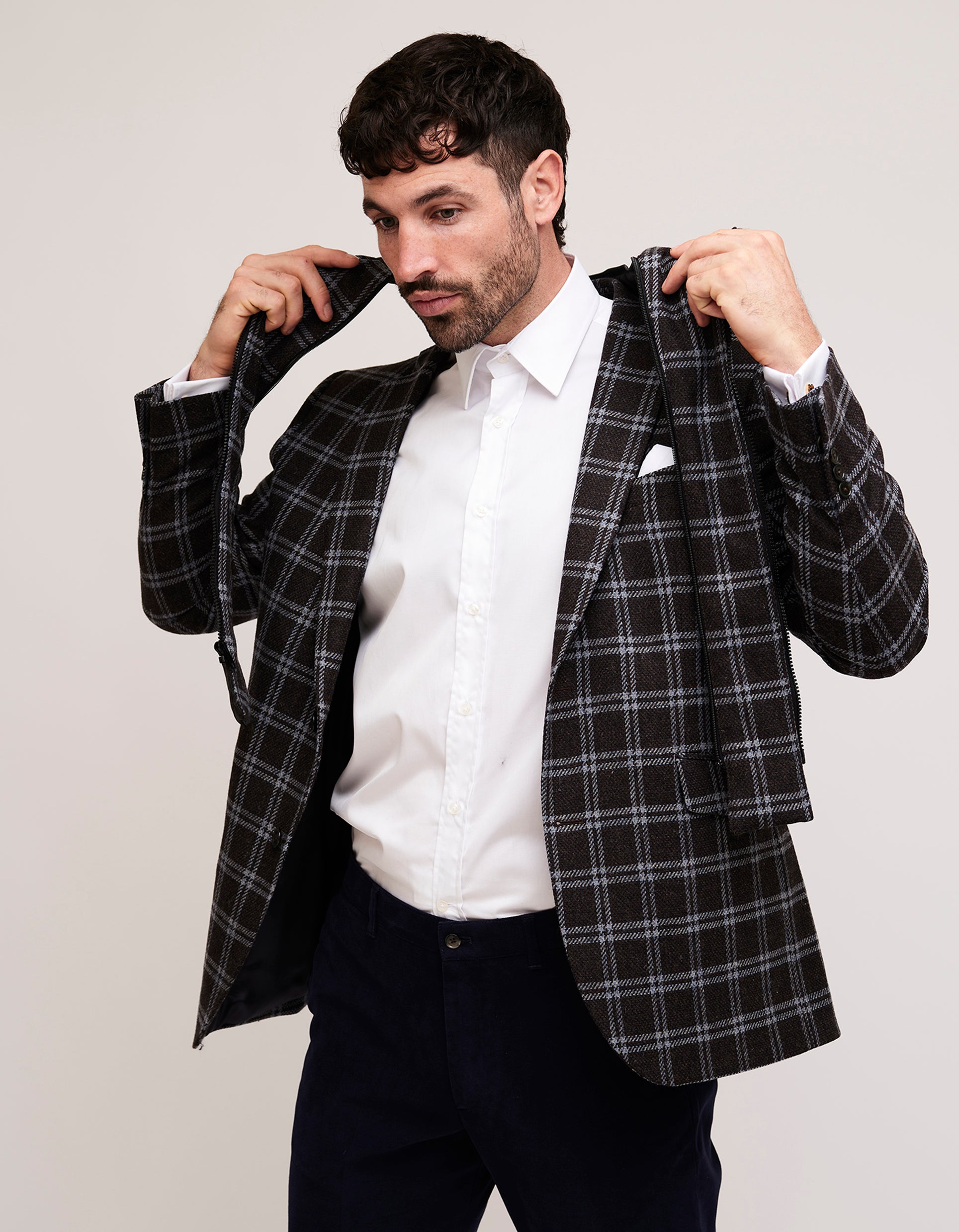 Shop Charcoal Blue Check Wool Insert Jacket Gresham Blake