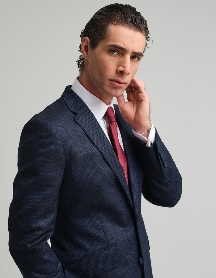 Navy & Black Diamond Jacquard Suit - Gresham Blake Online