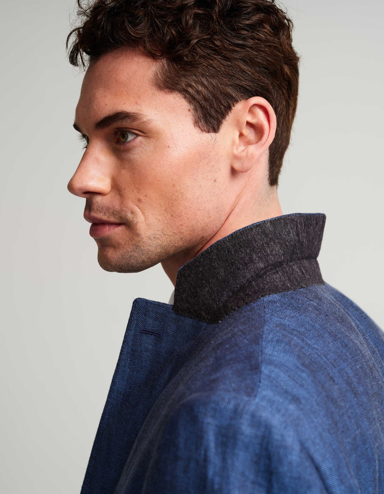 Navy & Black Herringbone Linen Suit - Gresham Blake Online