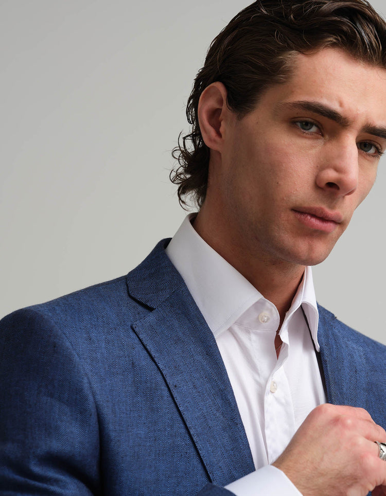 Navy & Black Tonic Herringbone Linen Suit - Gresham Blake Online