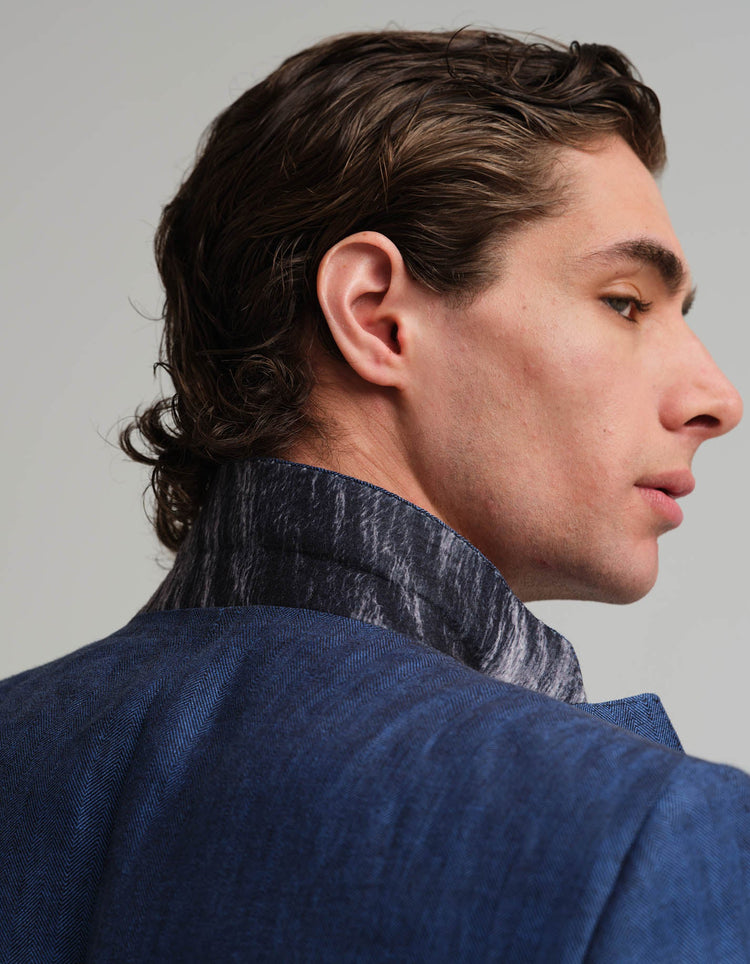 Navy & Black Tonic Herringbone Linen Suit - Gresham Blake Online