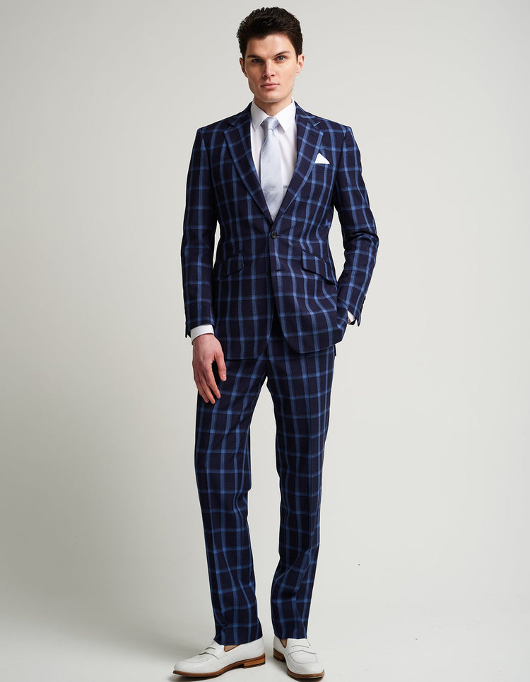 Navy & Blue Windowpane Suit - Gresham Blake Online