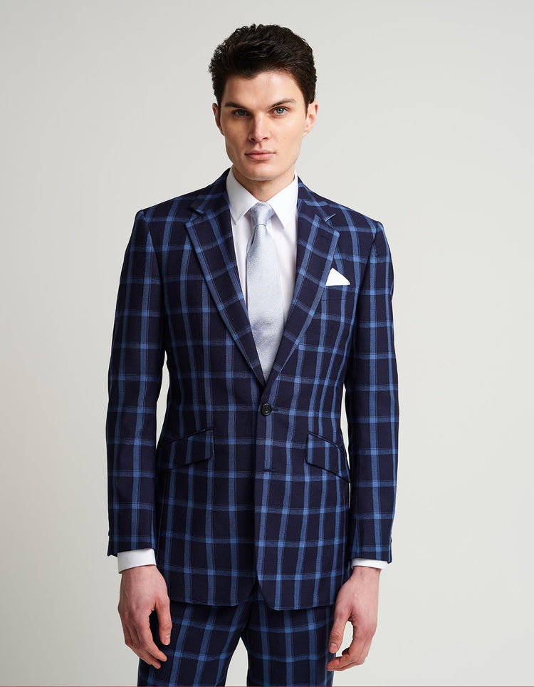 Navy & Blue Windowpane Suit - Gresham Blake Online