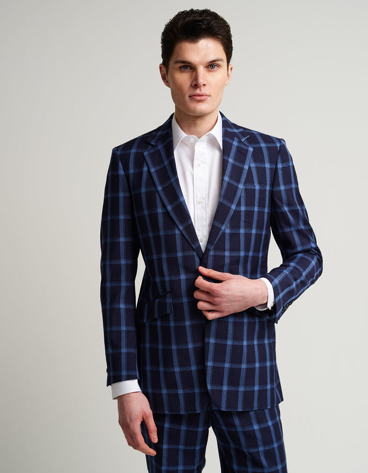 Navy & Blue Windowpane Suit - Gresham Blake Online