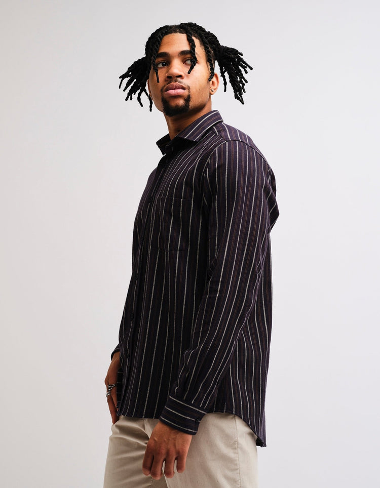 Navy Casual Stripe Shirt - Gresham Blake Online