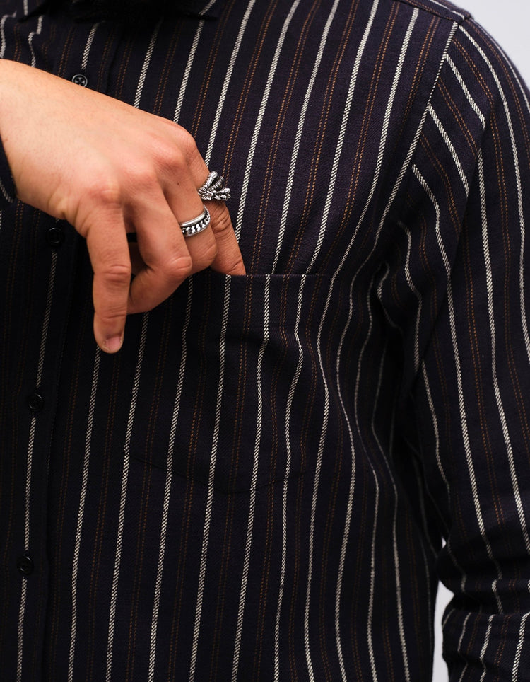 Navy Casual Stripe Shirt - Gresham Blake Online