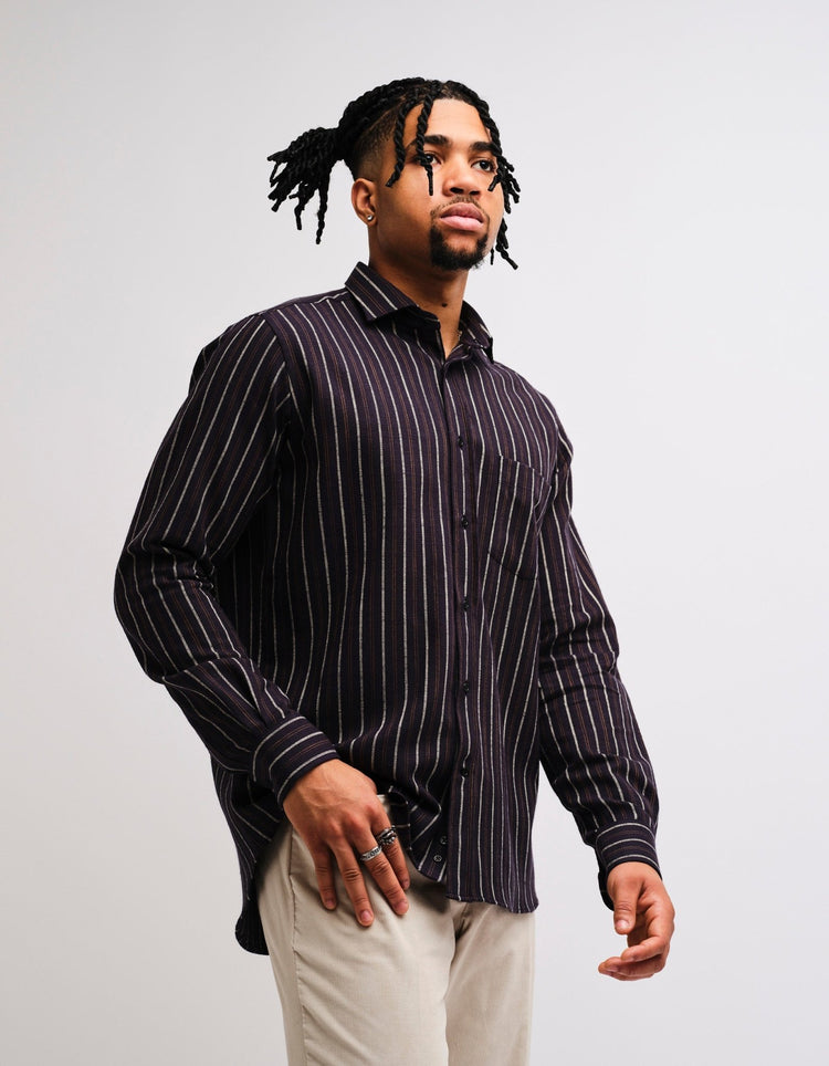 Navy Casual Stripe Shirt - Gresham Blake Online