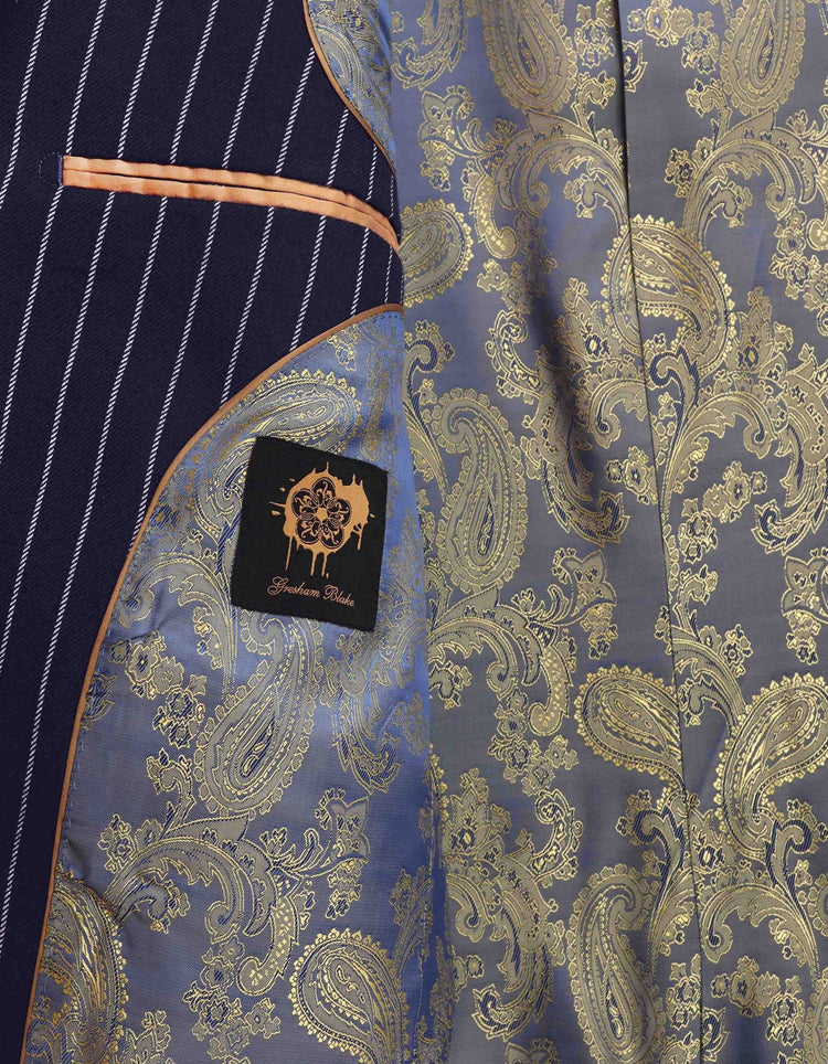 Navy Chalk Stripe Wool Suit - Gresham Blake Online