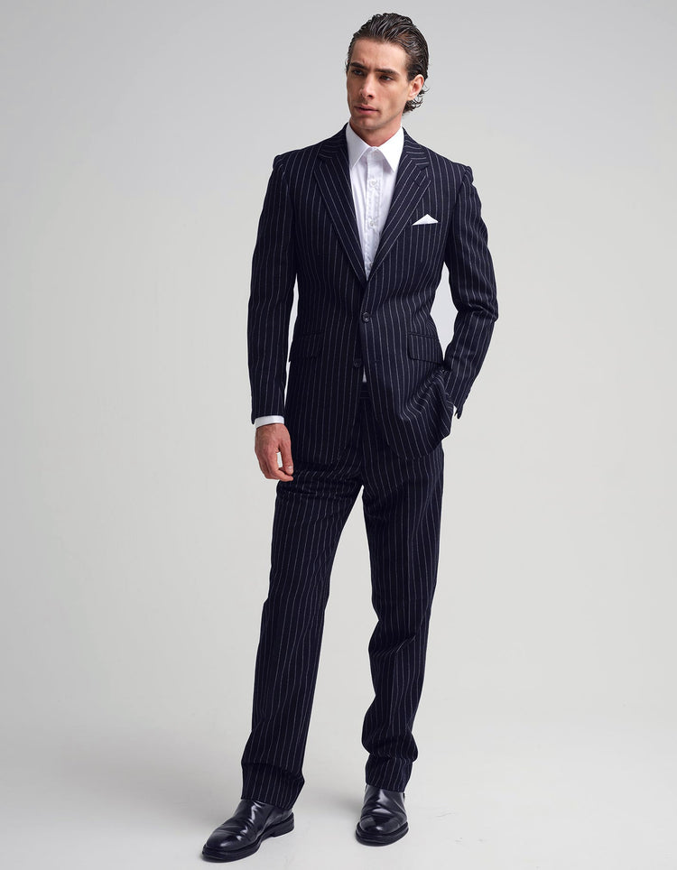 Navy Chalk Stripe Wool Suit - Gresham Blake Online