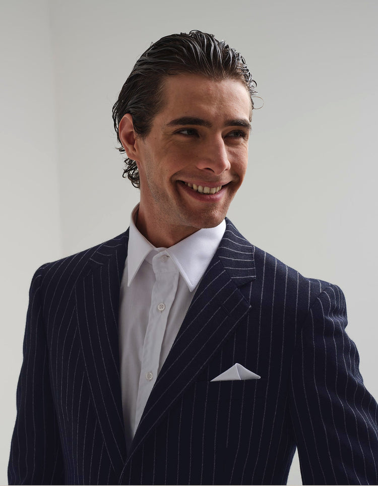 Navy Chalk Stripe Wool Suit - Gresham Blake Online