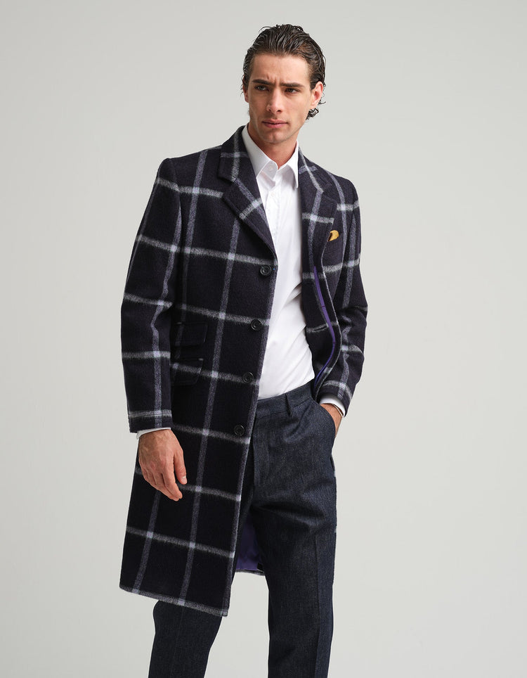 Navy Check Covert Coat - Gresham Blake Online