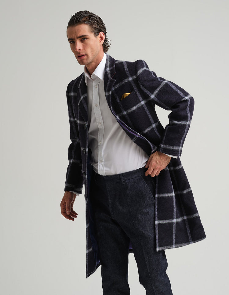 Navy Check Covert Coat - Gresham Blake Online