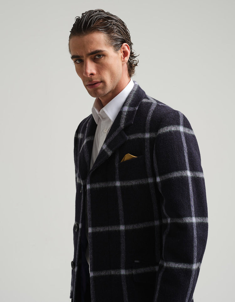 Navy Check Covert Coat - Gresham Blake Online