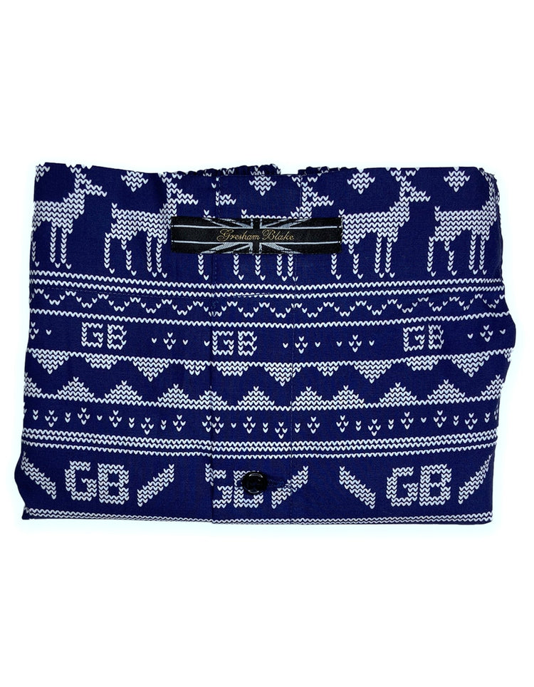 Navy Christmas Knit Pattern Boxer Shorts - Gresham Blake Online