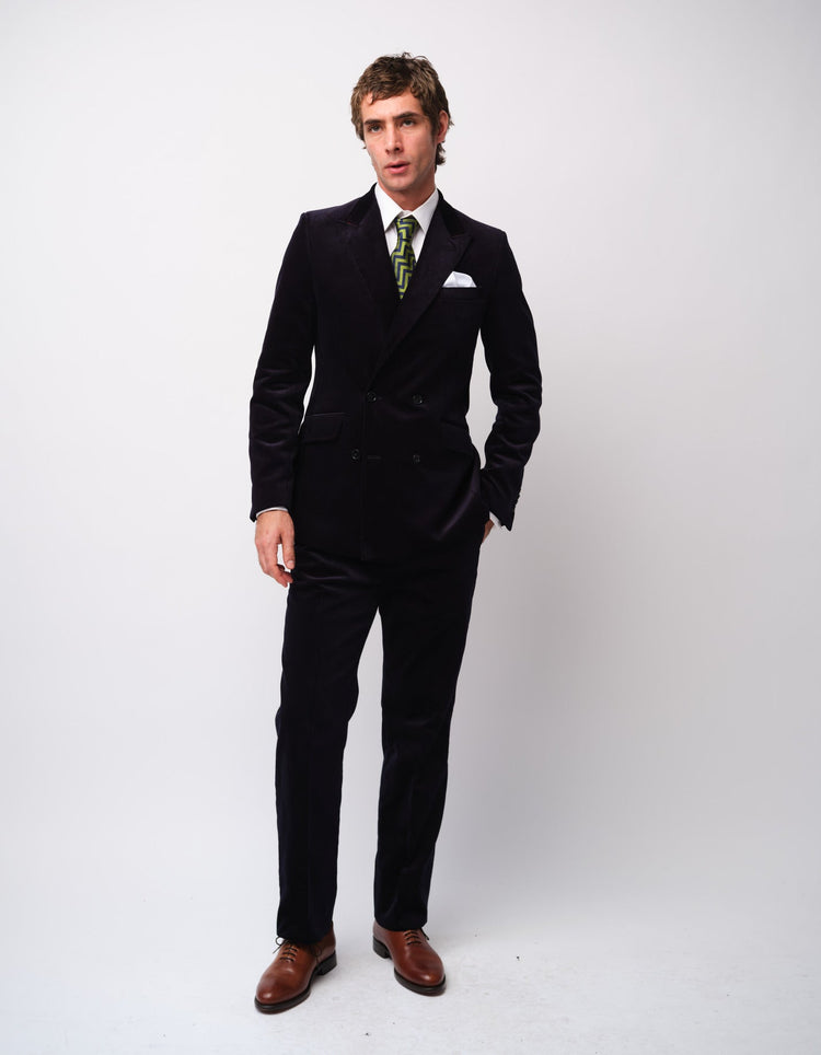 Navy Corduroy Double Breasted Suit - Gresham Blake Online