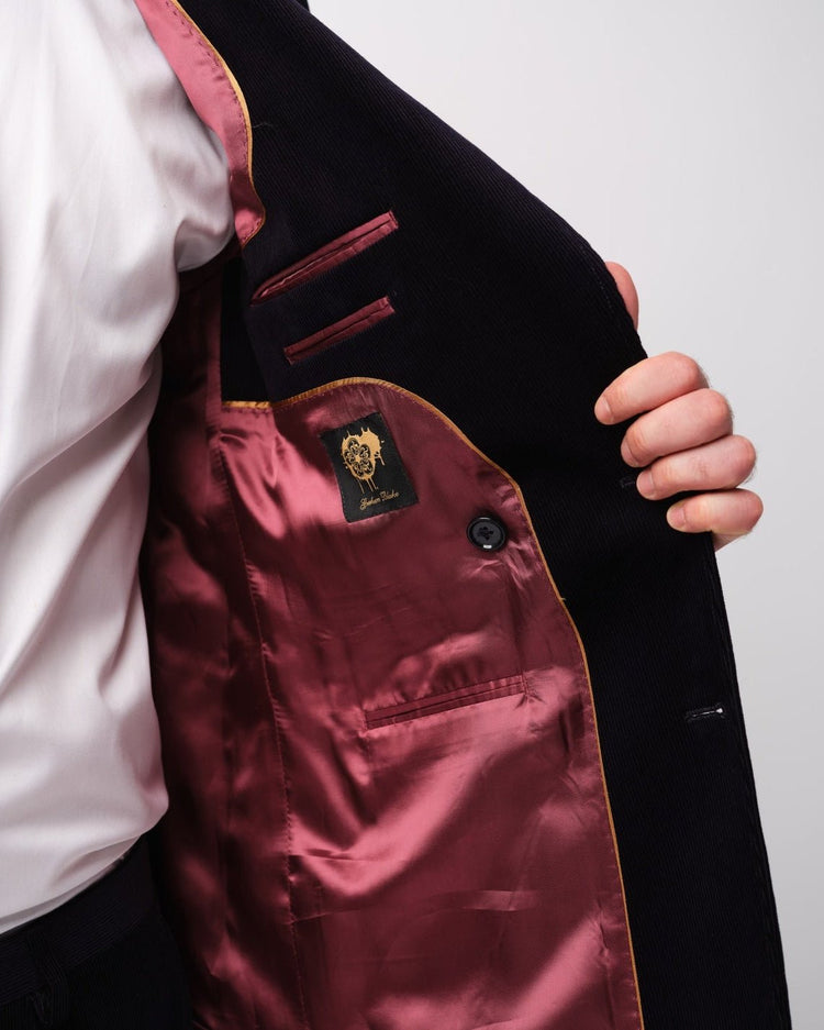 Navy Corduroy Double Breasted Suit - Gresham Blake Online