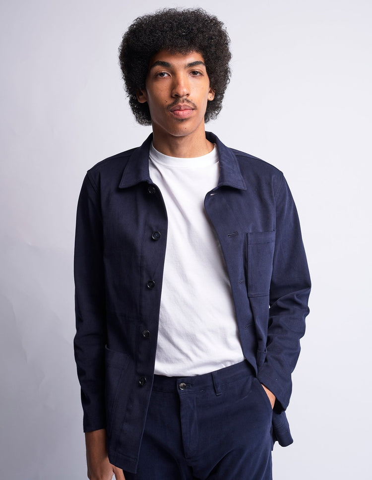 Navy Cotton Shacket - Gresham Blake Online