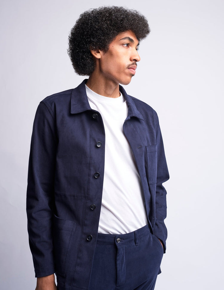 Navy Cotton Shacket - Gresham Blake Online
