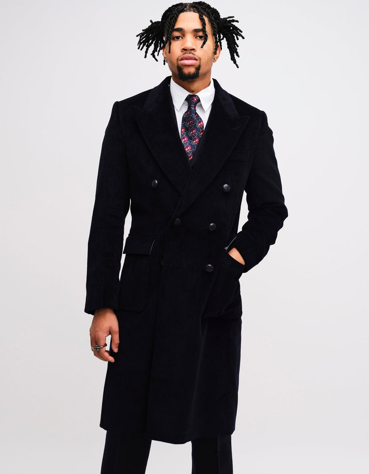 Navy Double Breasted Corduroy Coat GOLD COLLECTION - Gresham Blake Online