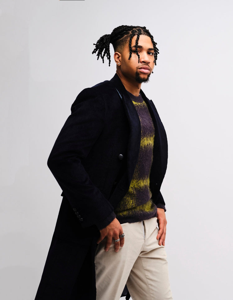 Navy Double Breasted Corduroy Coat GOLD COLLECTION - Gresham Blake Online