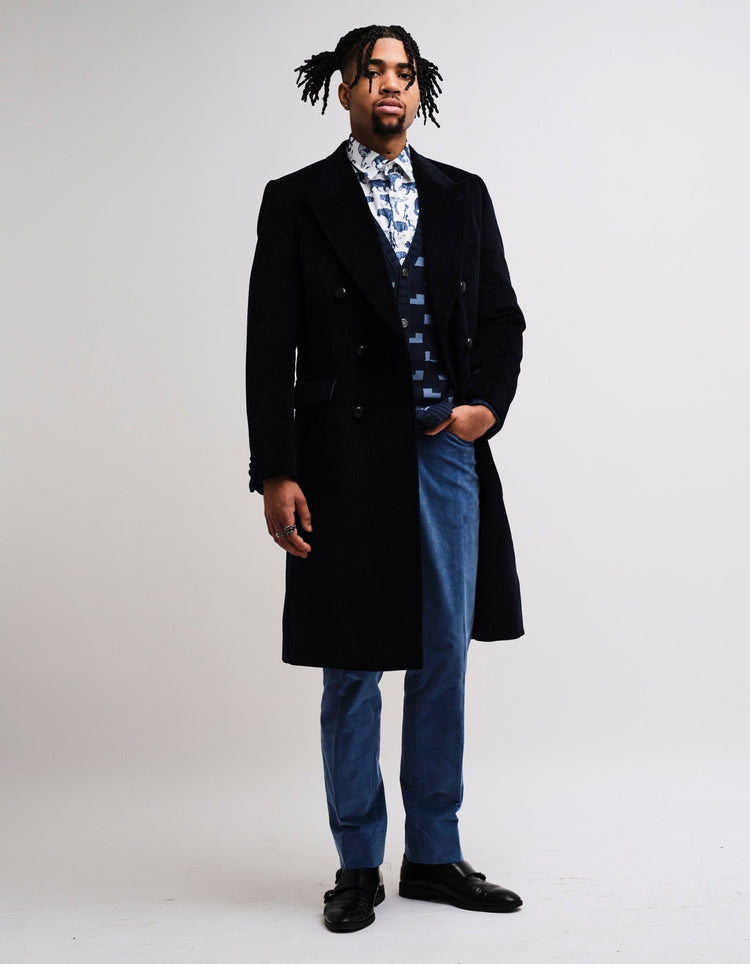 Navy Double Breasted Corduroy Coat GOLD COLLECTION - Gresham Blake Online