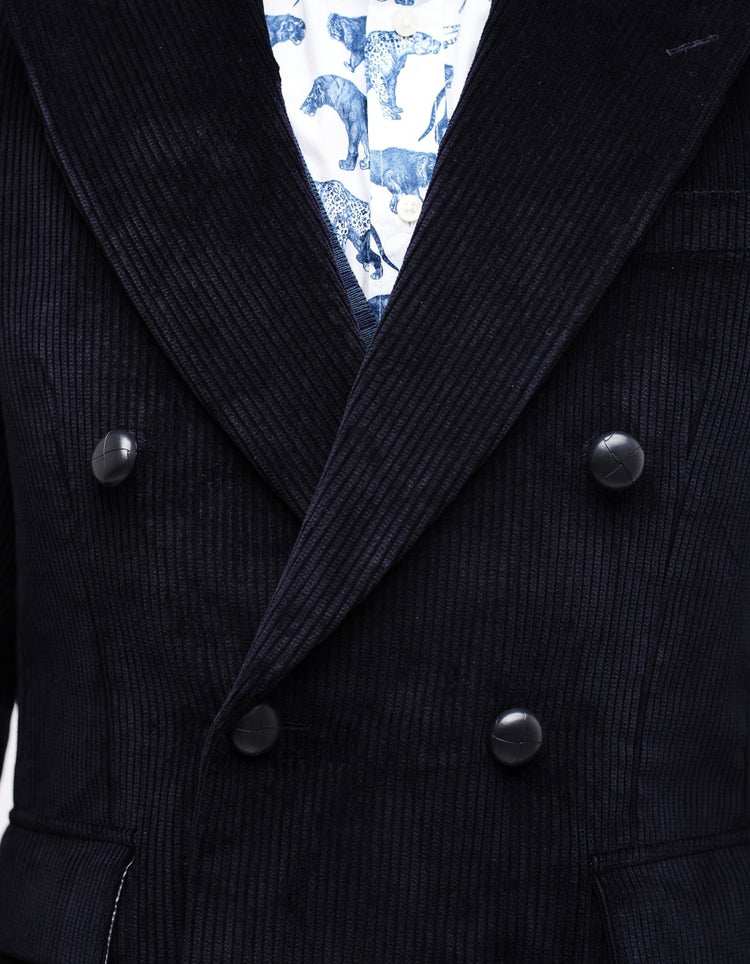 Navy Double Breasted Corduroy Coat GOLD COLLECTION - Gresham Blake Online