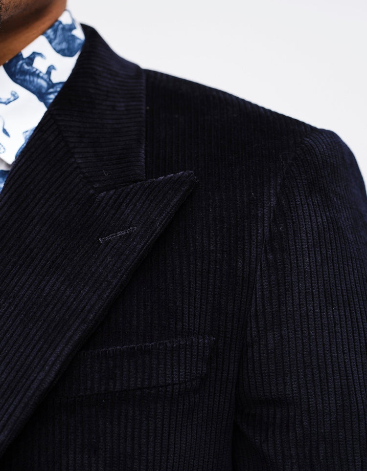 Navy Double Breasted Corduroy Coat GOLD COLLECTION - Gresham Blake Online