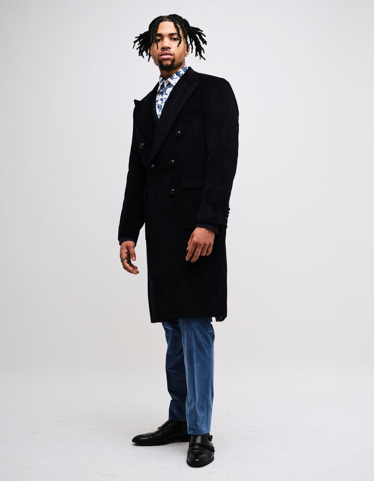 Navy Double Breasted Corduroy Coat GOLD COLLECTION - Gresham Blake Online