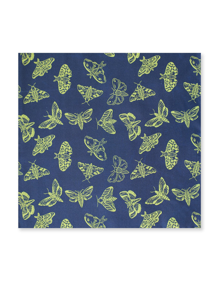 Navy & Green Moths Pocket Square - Gresham Blake Online
