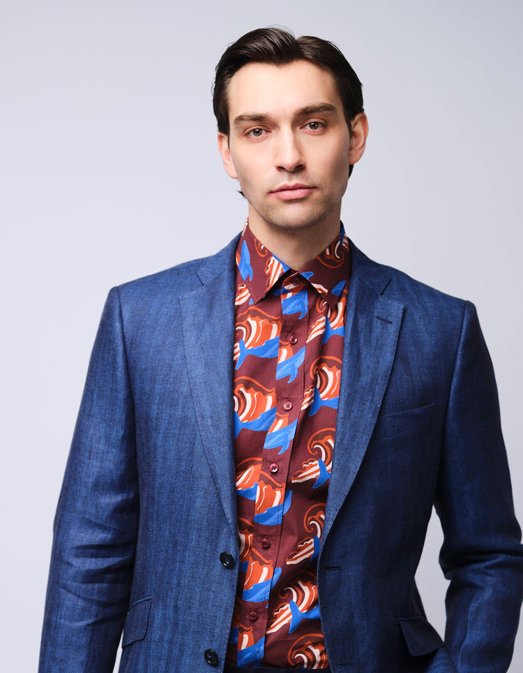 Navy Herringbone Linen Suit - Gresham Blake Online