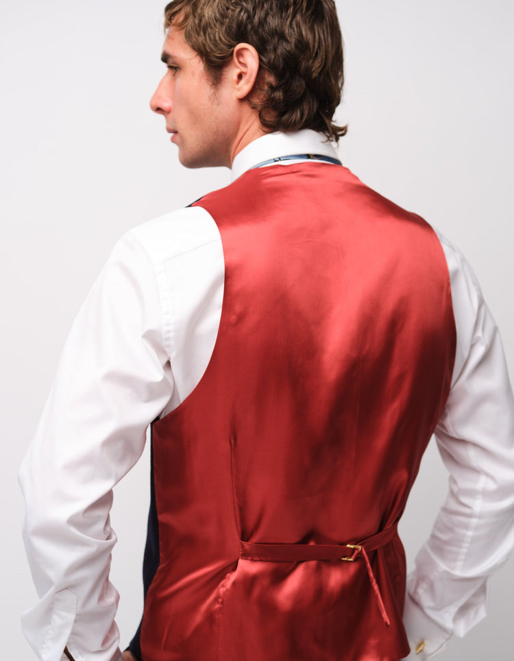 Navy Merino Wool Twill Waistcoat - Gresham Blake Online